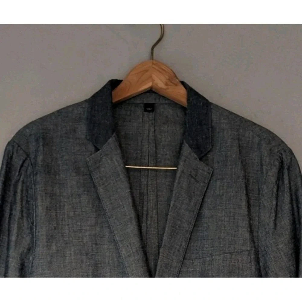 J.CREW Ludlow Navy Blue‎ Grey Chambray Blazer Cotton Unstructured Men Small 38R